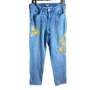 Martha Stewart Women's Size 10 Embroidered Bird Floral Straight Jeans Blue